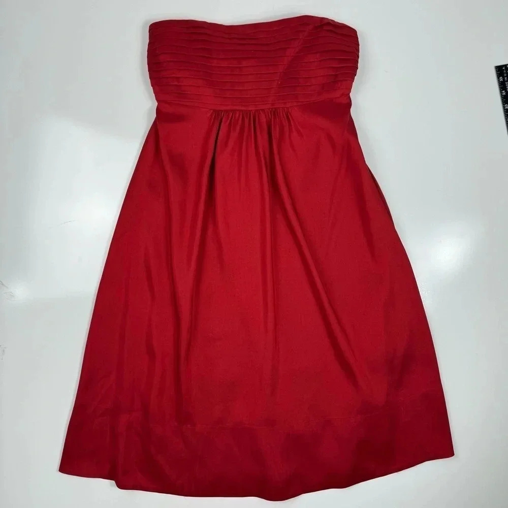 Banana‎ Republic Red Strapless Cocktail Gown | Pleated Top Midi Party Dress 0P